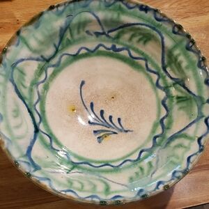 Artisan Ceramic Bowl with Blue and Green Motif